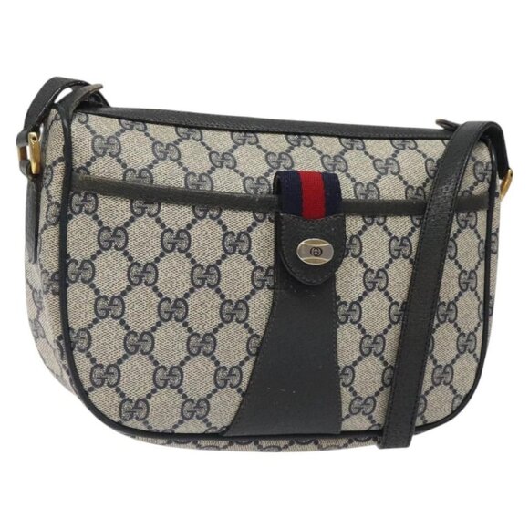 GUCCI GG Supreme Sherry Line Bag PVC Navy Gold Red 89 02 032 Auth BA1735 - Picture 1 of 16